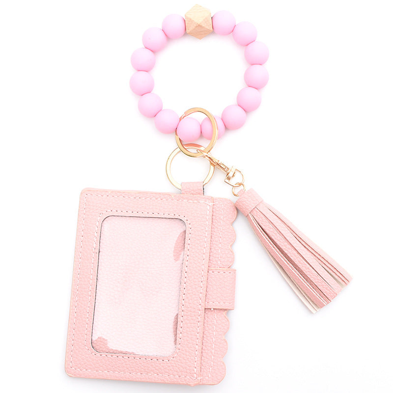 Pulseira de Contas de Silicone Coloridas | Porta-Cartão com Porta-Chaves e Borla