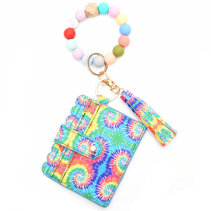 Pulseira de Contas de Silicone Coloridas | Porta-Cartão com Porta-Chaves e Borla