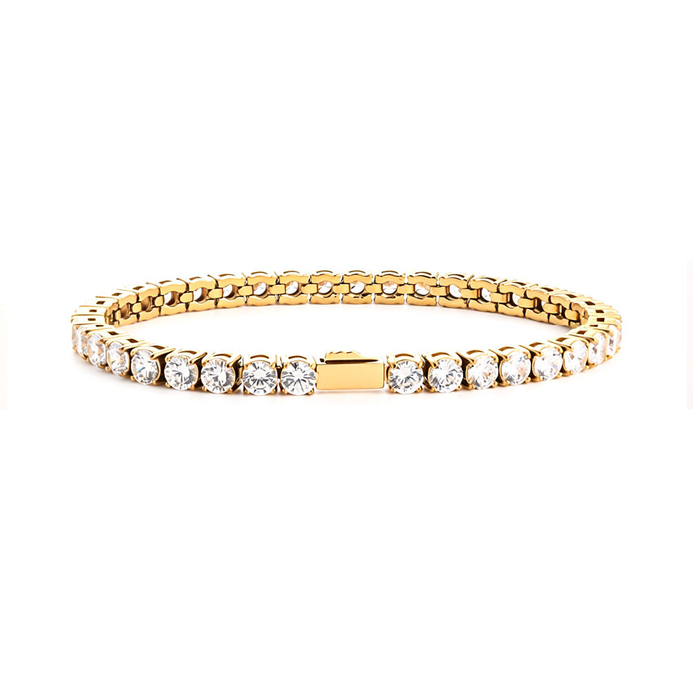 Pulseira Tennis Hip-Hop | Corrente em Aço Inoxidável com Zircônias | 3-5mm
