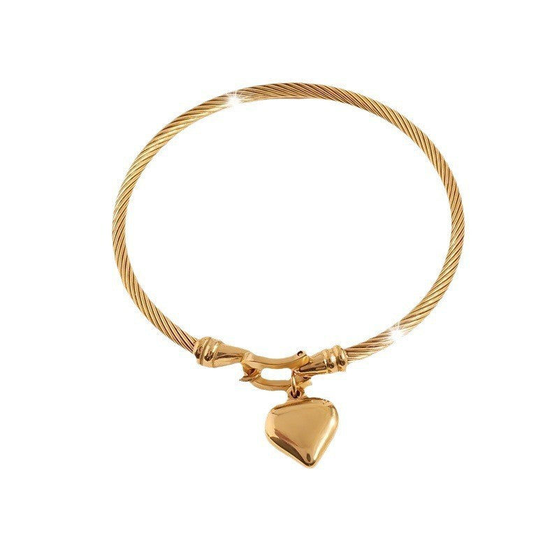 Bracelete Aço de Titânio | Fecho Ferradura com Coração | Não Oxida