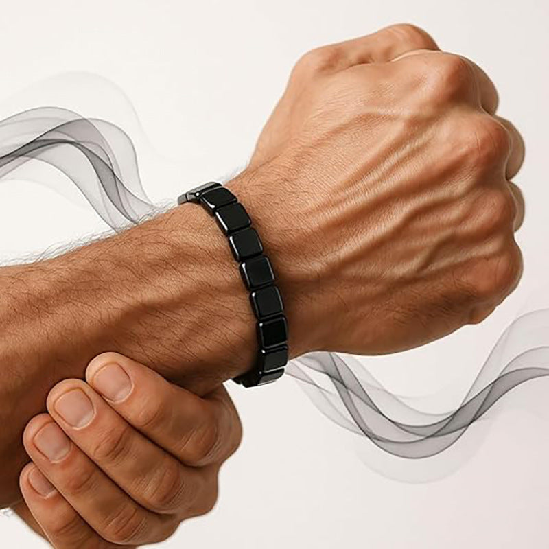 Pulseira Masculina Onyx Preto | Contas de Hematite Elástica | Ajustável