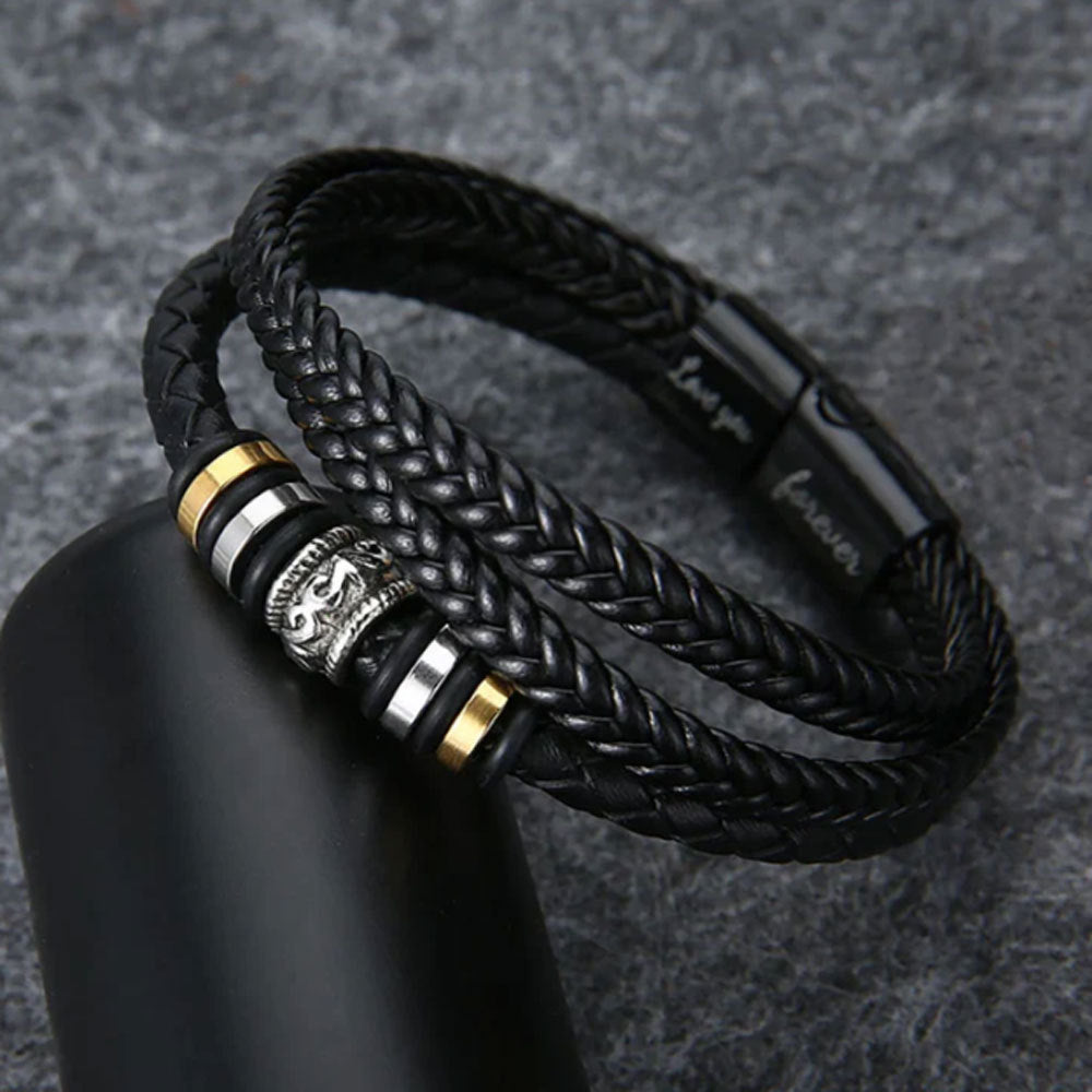 Pulseira Corda de Couro com Aço Inoxidável | Masculina Premium