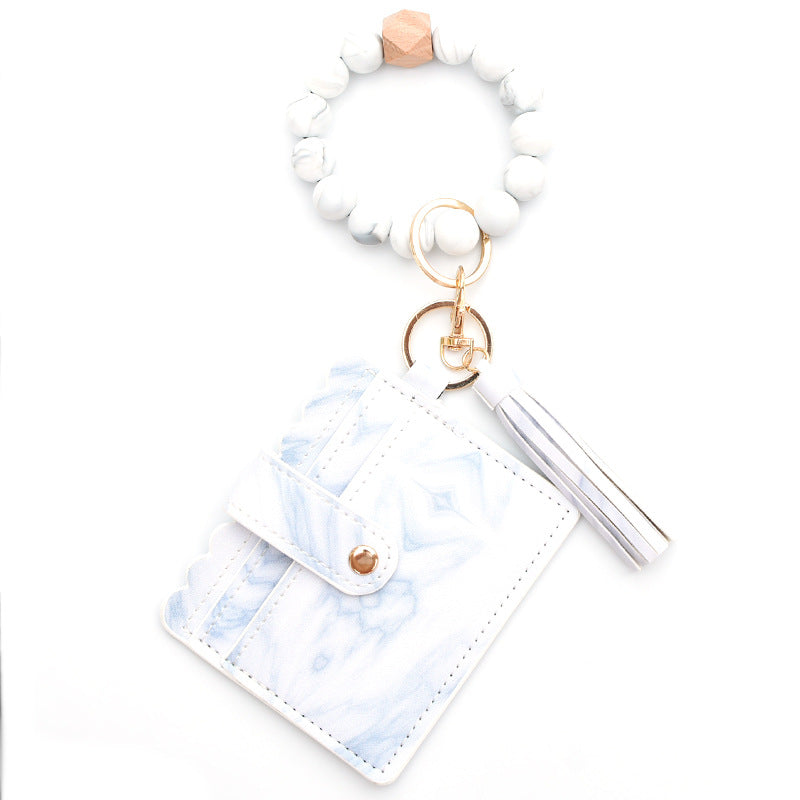 Pulseira de Contas de Silicone Coloridas | Porta-Cartão com Porta-Chaves e Borla