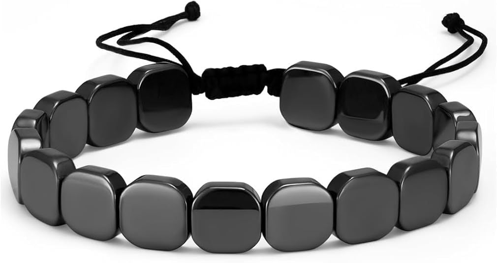 Pulseira Masculina Onyx Preto | Contas de Hematite Elástica | Ajustável