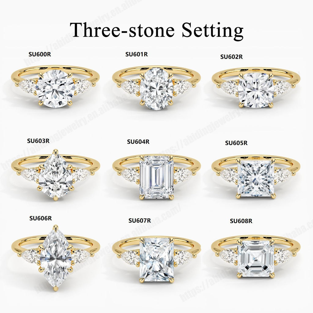 Anel de Noivado Três Pedras | Prata S925 Banhado a Ouro 18K | Diamante Lab-Grown 1 Quilate
