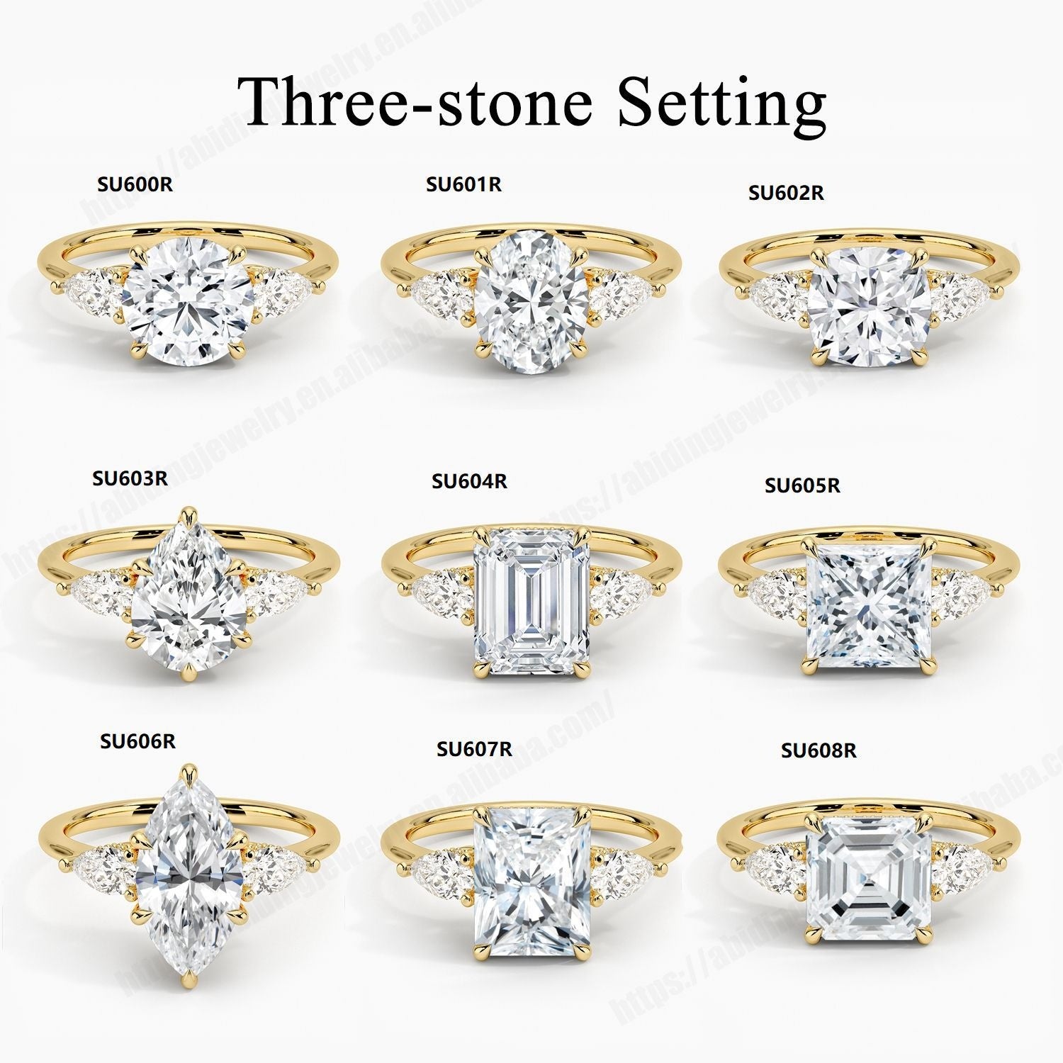 Anel de Noivado Três Pedras | Prata S925 Banhado a Ouro 18K | Diamante Lab-Grown 1 Quilate