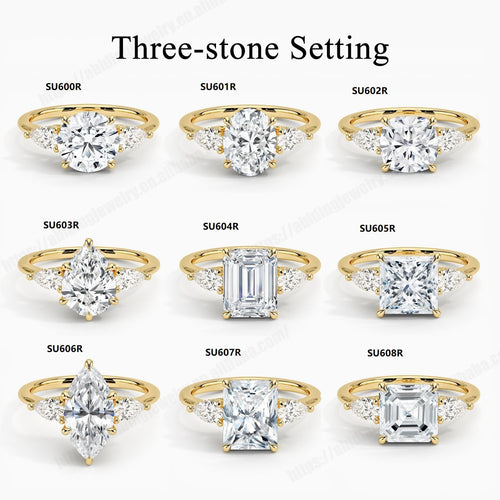 Anel de Noivado Três Pedras | Prata S925 Banhado a Ouro 18K | Diamante Lab-Grown 1 Quilate