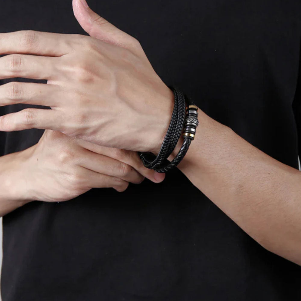 Pulseira Corda de Couro com Aço Inoxidável | Masculina Premium