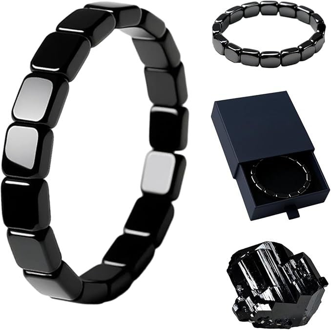 Pulseira Masculina Onyx Preto | Contas de Hematite Elástica | Ajustável