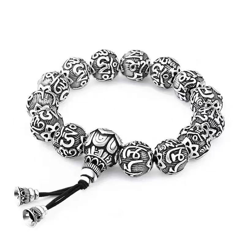 Pulseira Budista Masculina | Contas Vintage com Mantra | Design Único Yunnan