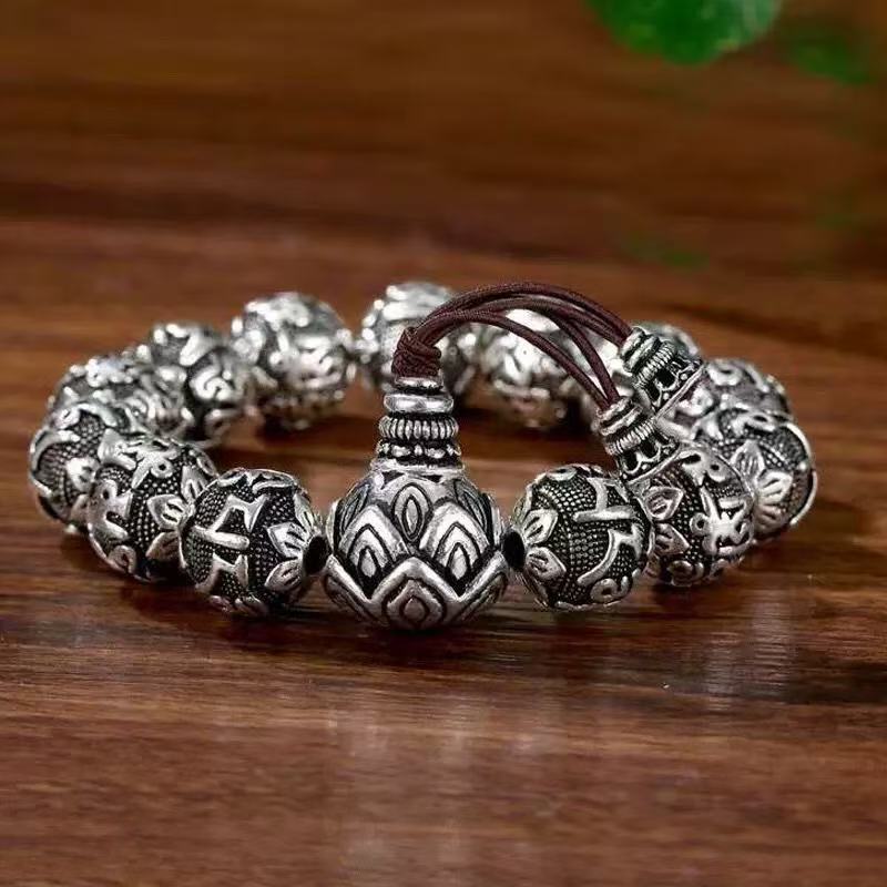 Pulseira Budista Masculina | Contas Vintage com Mantra | Design Único Yunnan