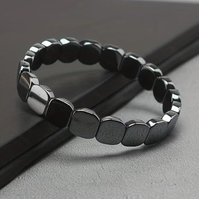 Pulseira Masculina Onyx Preto | Contas de Hematite Elástica | Ajustável