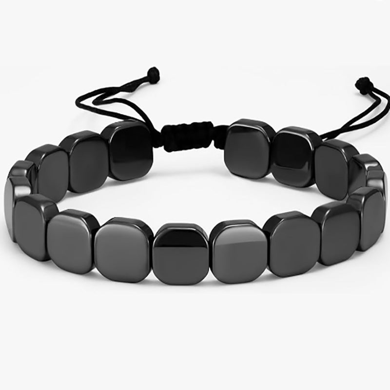 Pulseira Masculina Onyx Preto | Contas de Hematite Elástica | Ajustável