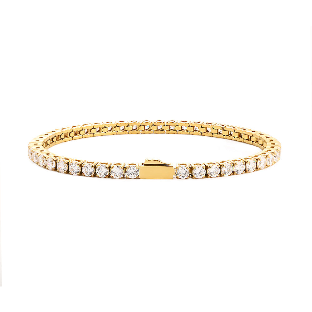 Pulseira Tennis Hip-Hop | Corrente em Aço Inoxidável com Zircônias | 3-5mm